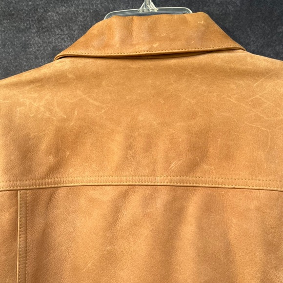 Talbots Womens Tan 100% Leather Patina Vintage Trucker Jacket Medium Camel Honey - Picture 9 of 9